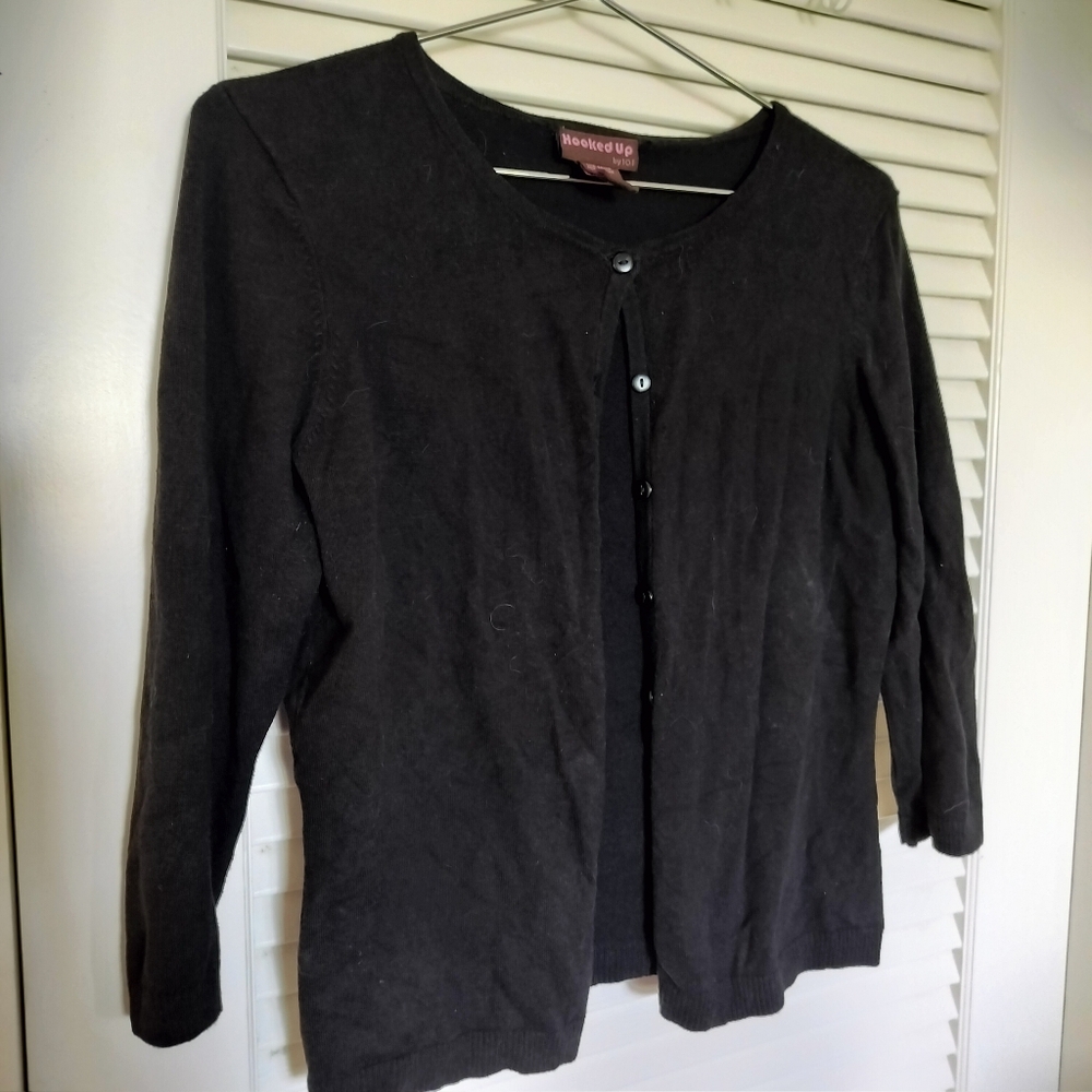 Hooked Up By IOT Women's Cropped Black Cardigan Size XL